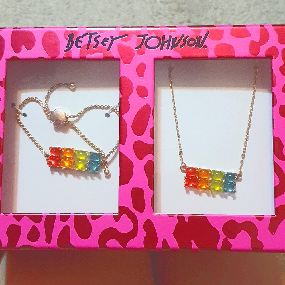 Betsey Johnson Rainbow Gummy Bear Necklace and Matching Bracelet